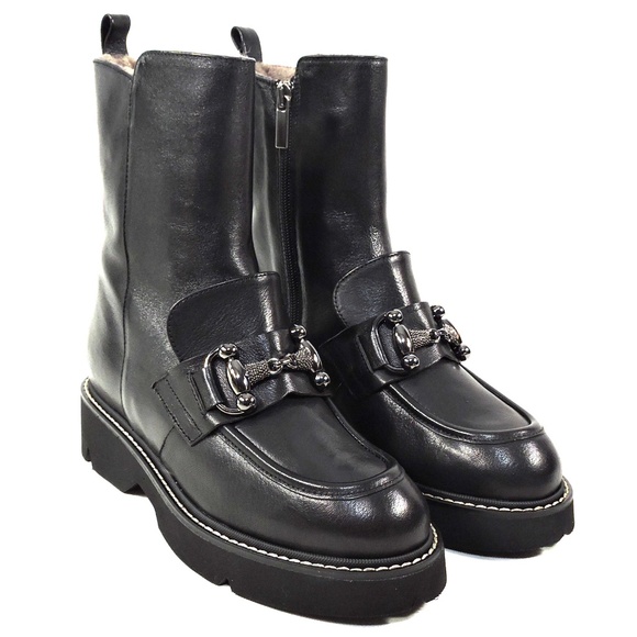 CHIARA COLINI 🇮🇹 WOMEN'S BLACK SOFT LEATHER WINTER COMFORT FUR BOOTIE - Picture 2 of 8